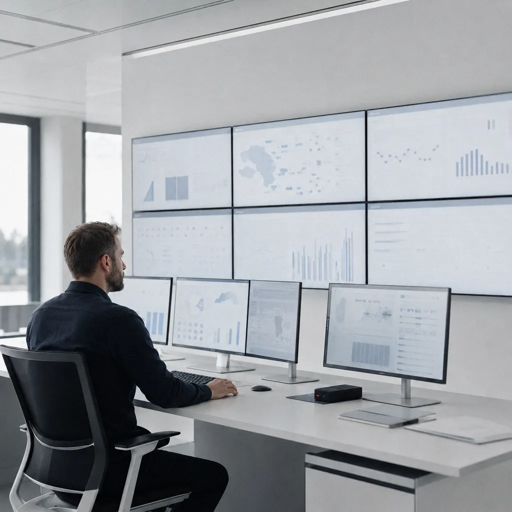 Monitoring in a bright, modern control room.