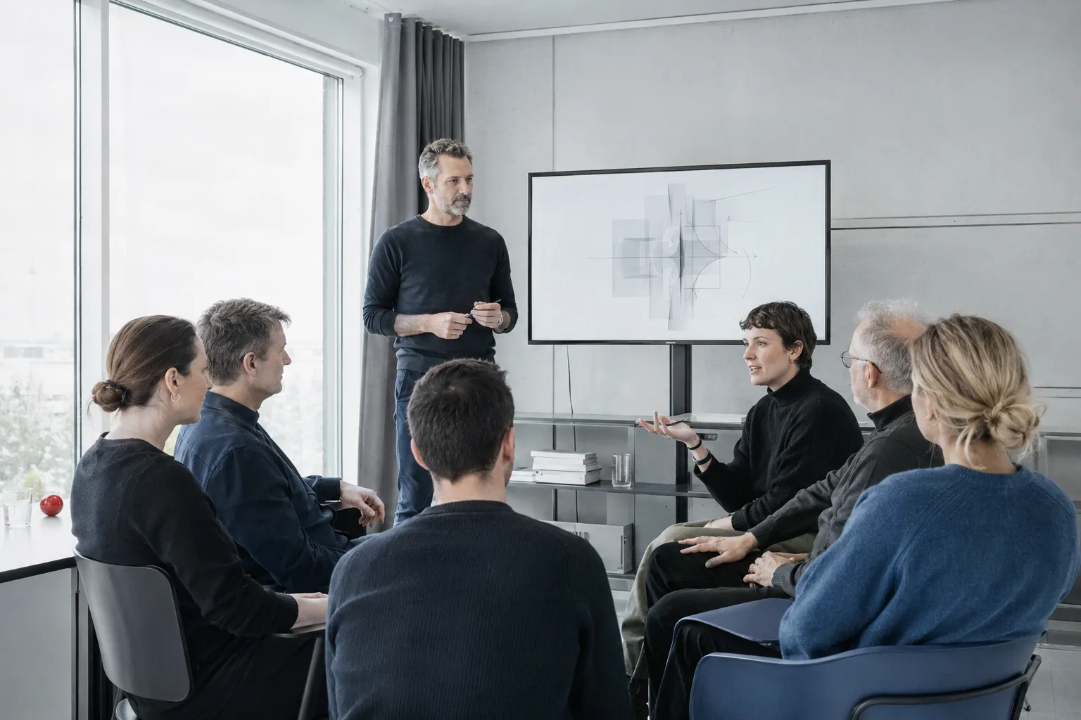A training session in a bright seminar room.